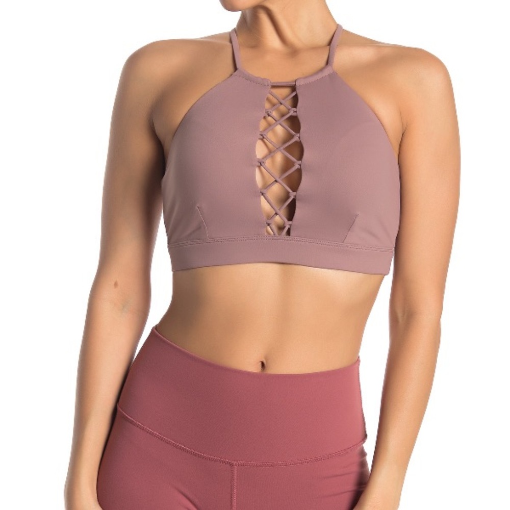 Alo Yoga Scarlet Lace Up Bra in Smokey Quartz XS